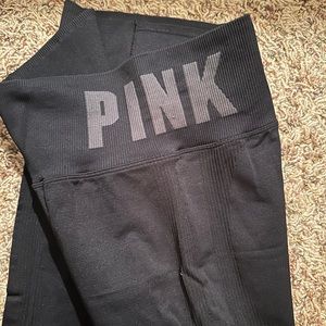 Pink Victorias Secret Textured Thick Black Leggings Size M
